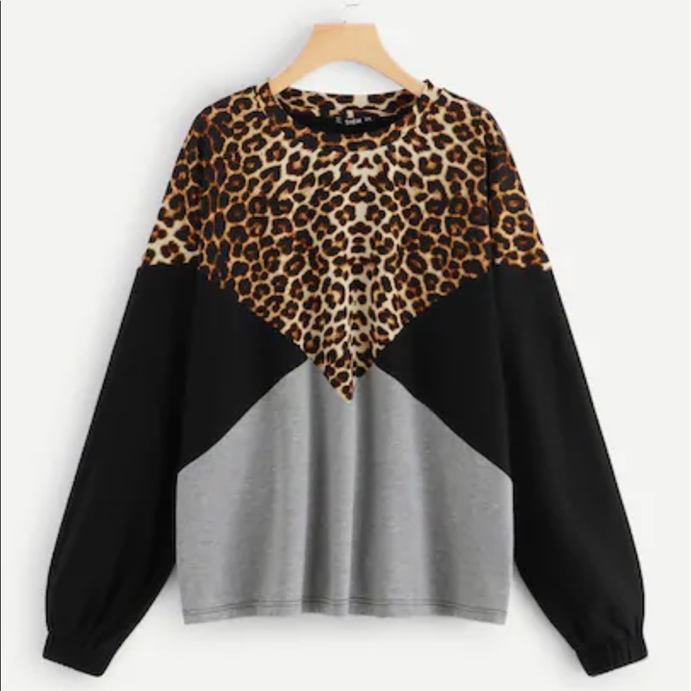 Color Block Leopard Print Pullover - Picture 2 of 6